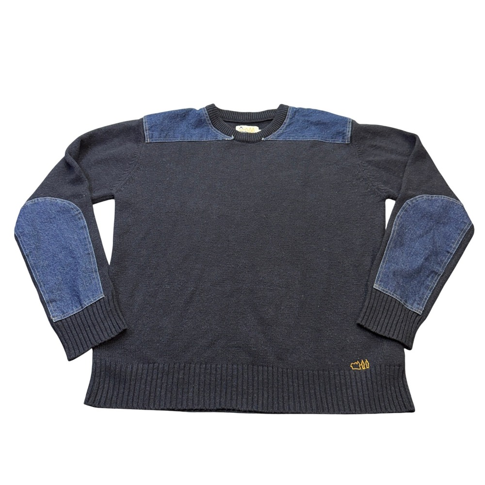 VTG Paul‎ Frank Sweater Mens Medium Navy Blue Denim Patch Military Crewneck Wool